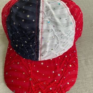 Red and White Baseball Cap with Starry Design